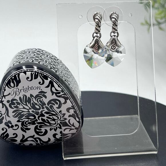 Brighton Silver Tone Crystal Heart
Dangle Earrings w/ Tin - Picture 1 of 14